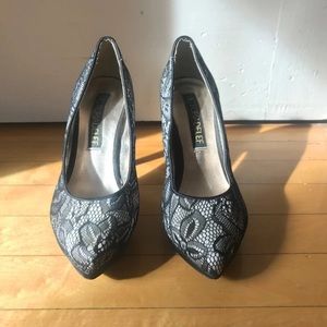 Victoria Delef Black and White Lace Heels